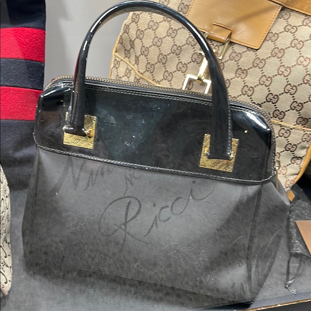 Nina Ricci Black Satchel with Gold Hardware